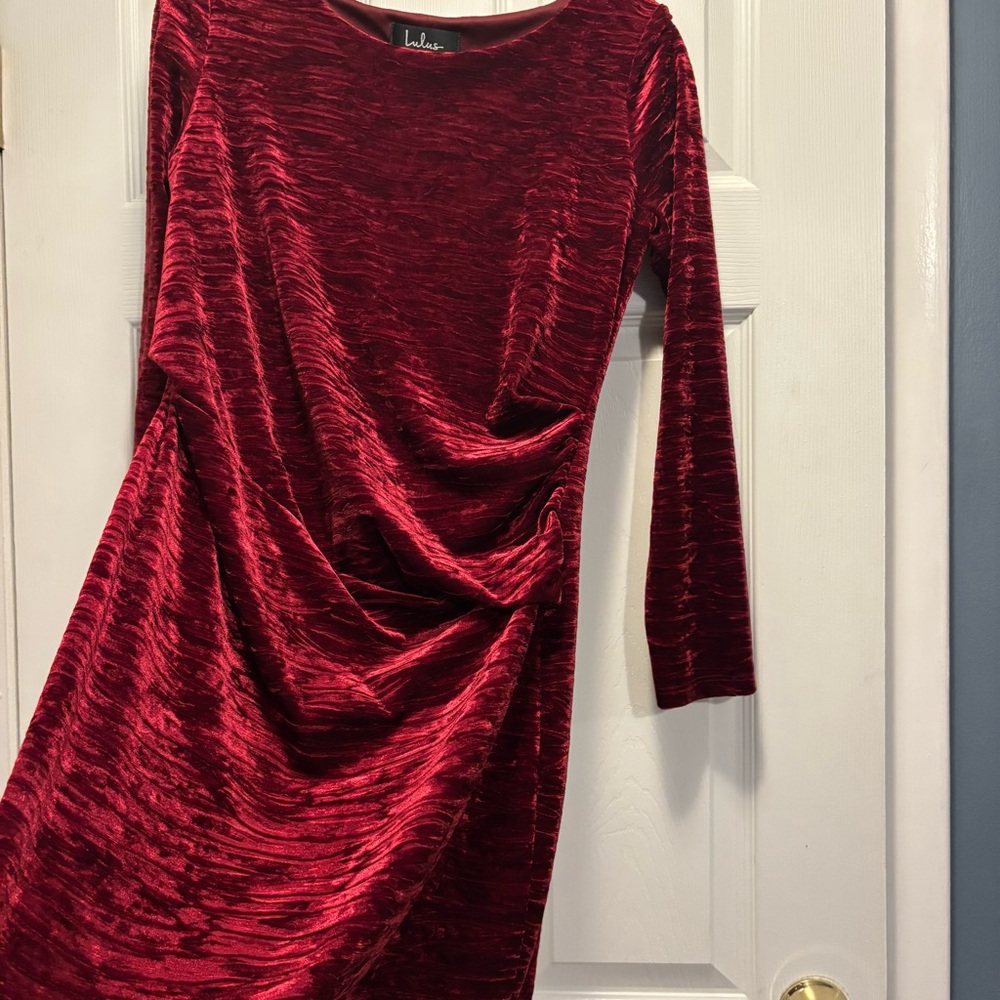 Velvety Soft Burgundy Dress with Elegant Draping
